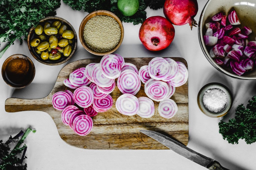 Sliced Vegetables on a Wooden Chopping Board