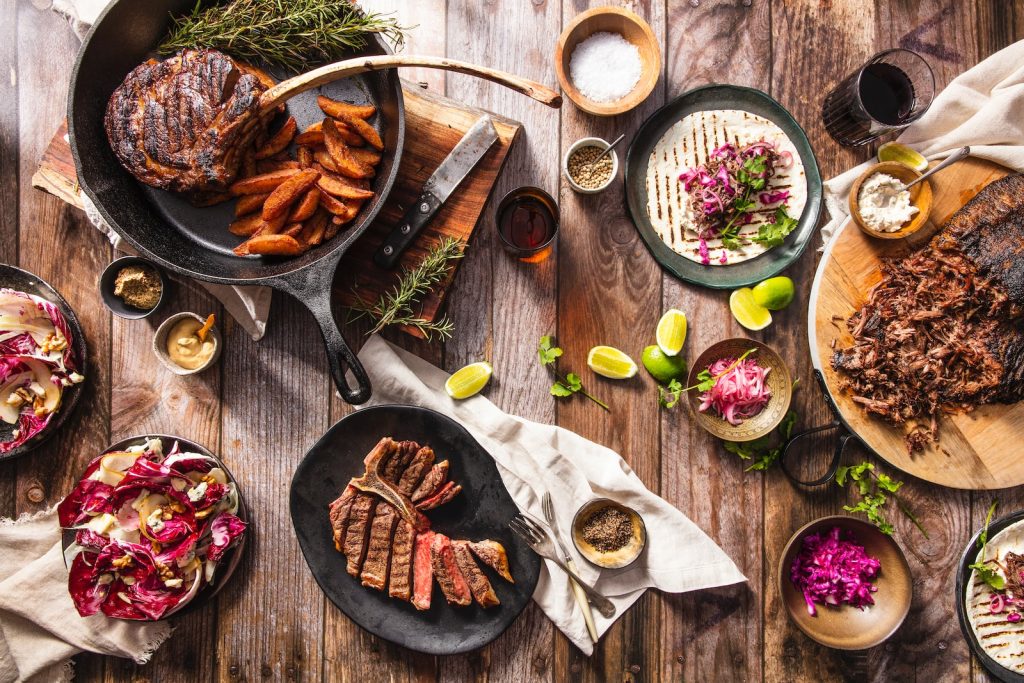 grilled meat on black pan