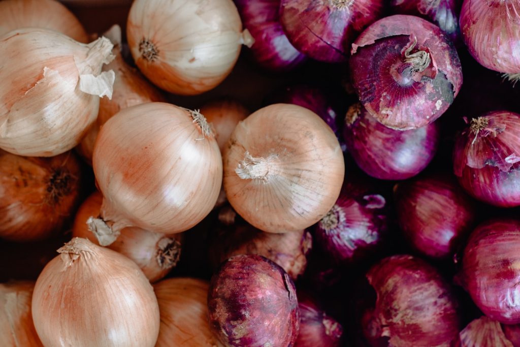 red and white onion bulbs