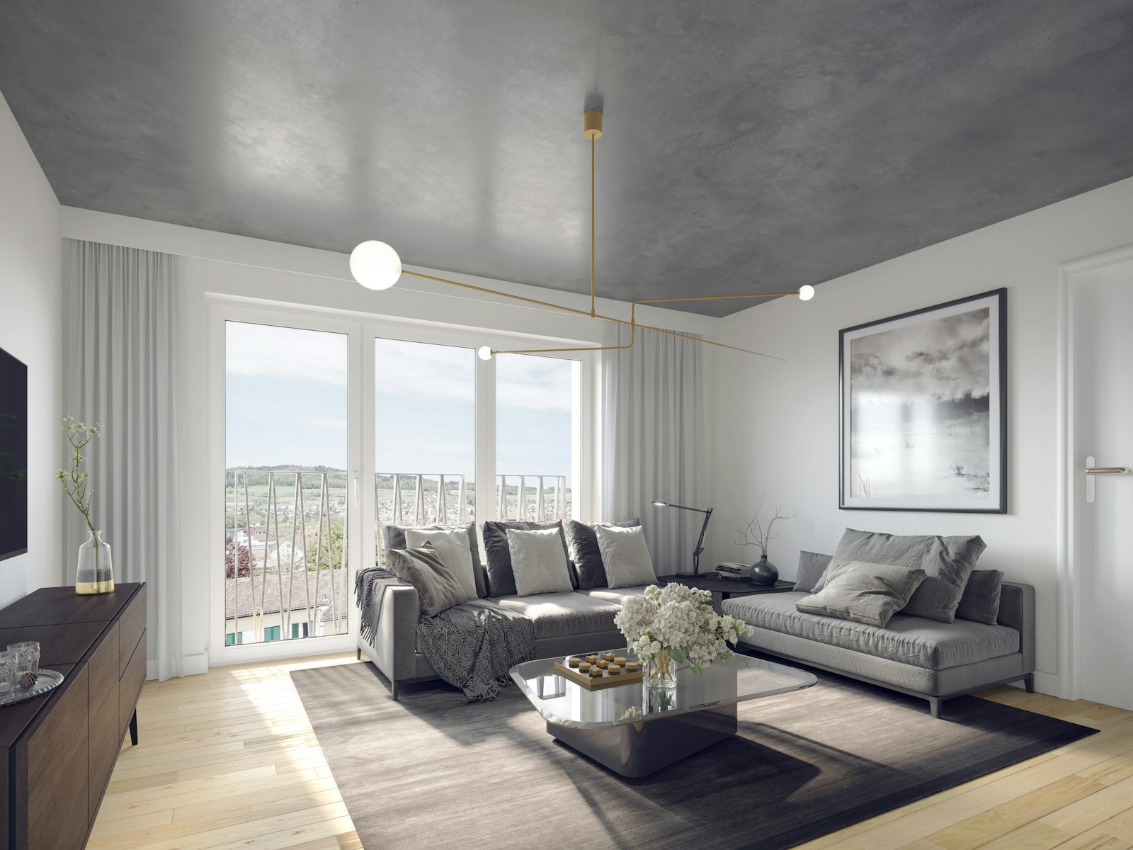 a living room filled with furniture and a flat screen tv